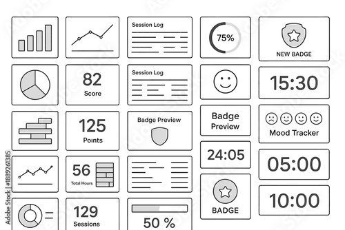 Score and progress tracking for sessions with various data points and metrics displayed on a digital interface