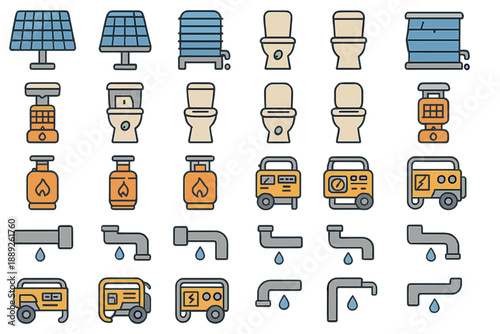 Collections of utility icons showing various household and energy-related items for simple reference and understanding