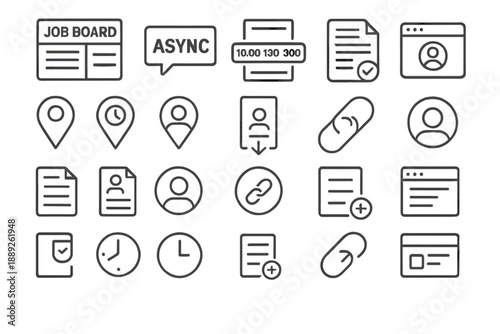 Symbols and icons related to job searching and online activity in a simple design format
