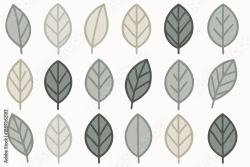 Leaf patterns arranged in various shades on a simple background in a modern design style