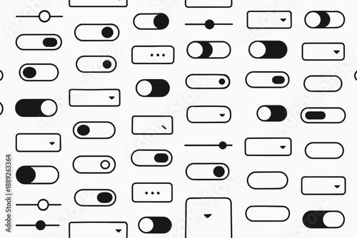 Various toggle switches and sliders shown on a white background for user interface design