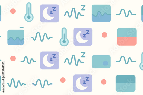 Patterns of sleep and wellness symbols on a light background showcasing various health-related icons