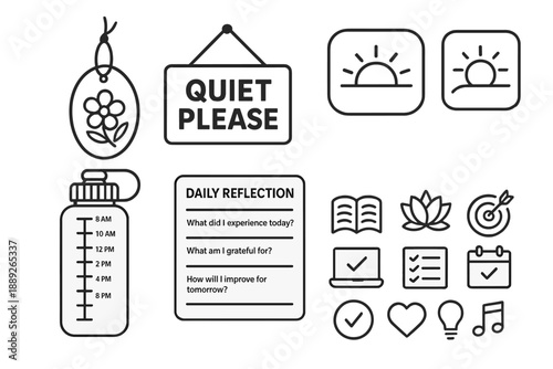 Quiet space for daily reflection and personal growth with reminders and goals in a neat layout