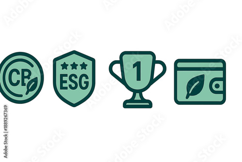 Symbols representing sustainability, achievement, and responsible practices in business settings