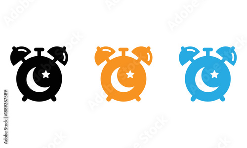 Three colored alarm clocks isolated on transparent background, Vector