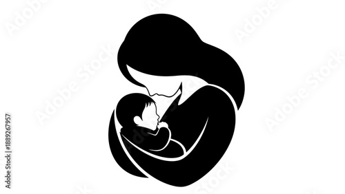 Mother holding baby in her arms silhouette.