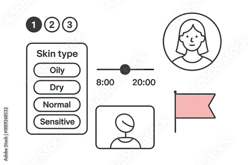 Choosing skin type and time for a skincare routine based on personal preferences and needs in a digital format