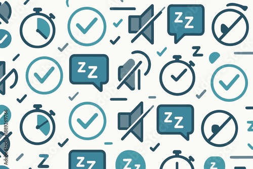 Icons showing time management, sleep, and notifications regarding rest and focus