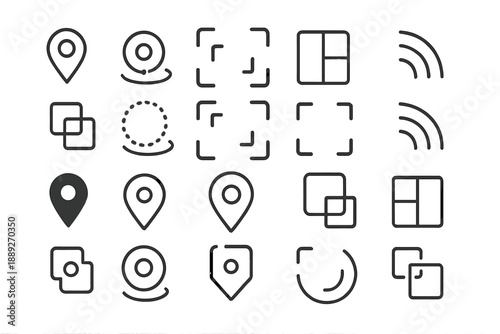 Digital icons represent navigation and layout options in web design and app development contexts