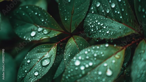 Raindrops on Green Leaves - A Close-Up Nature Scene.