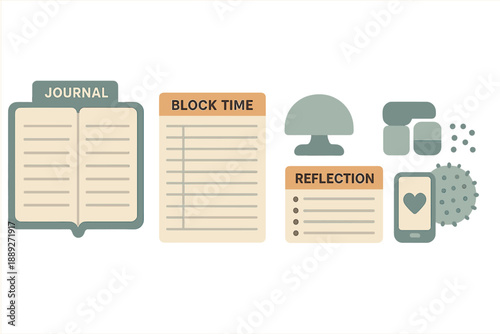 Plan and organize activities using journal, block time, and reflection tools on a digital workspace