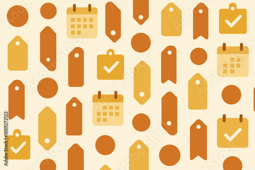 Colorful pattern of calendar icons and tags on a light background showcasing organization and planning tools