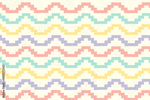 Colorful zigzag pattern with pastels on a light background seen in a design context or textile setting