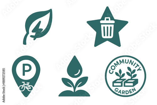 Community garden symbols show green living and local involvement in sustainable practices