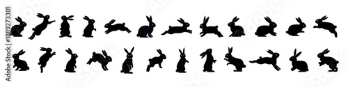 Easter bunny silhouette vector set. Clean black rabbit shapes perfect for holiday crafts, greeting cards, stickers, prints and seasonal design projects.