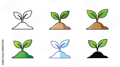 Illustrations of growing plant sprouts in various stages and color schemes high quality