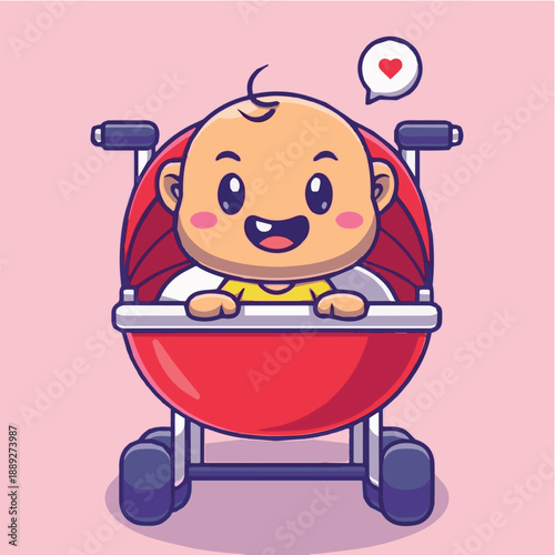 Happy Baby Smiling in Red High Chair with Heart Thought Bubble