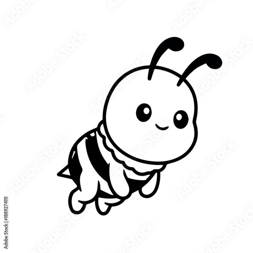 Cute Black and White Cartoon Caterpillar Flying