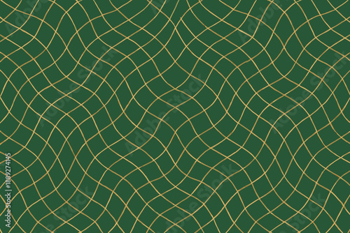 Pattern with curved lines on a dark green background showing a grid layout made of thin gold lines based on a flowing design