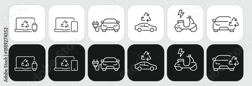 Comprehensive Green Technology and Sustainable Lifestyle Line Icon Mega Set, Electric Vehicles, EV Charging, Renewable Energy, Circular Economy Recycling, Eco-Friendly Smart Home, and Global ESG.