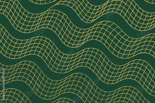 Green background with wavy lines formed by a grid pattern creates an abstract design for various uses