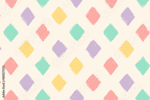 Colorful patterned design with diamonds arranged in a grid on a light background, created using simple shapes and soft colors