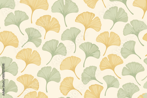 Ginkgo leaf patterns in soft colors create a decorative scene on a light background