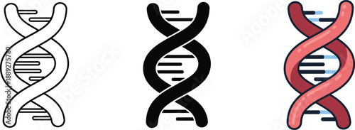 Variations of deoxyribonucleic acid (dna) double helix icons illustrating genetic structure isolated on white background, Vector