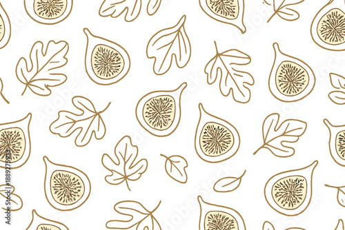 Pattern of leaves and figs on a white background designed for fabric or wallpaper usage in various crafts and decorations