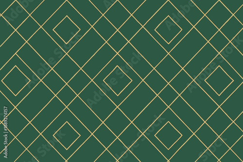 Green background with a pattern of gold diamonds and lines arranged in a grid layout