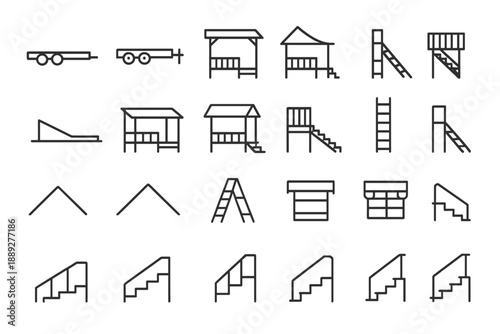 Different types of steps and play structures shown in simple line drawings for easy understanding and identification