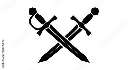 Two Crossed Swords Symbolizing Battle, Courage, and Defense, isolated white background