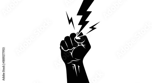 Powerful Fist with Lightning Bolt Symbolizing Strength and Energy, isolated white background