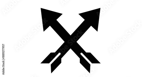 Two Black Arrows Crossed Indicating Conflict or Divergence, isolated white background