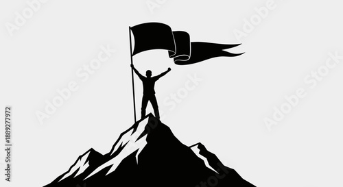Person Holding a Flag Victoriously on a Mountain Peak, in bright studio