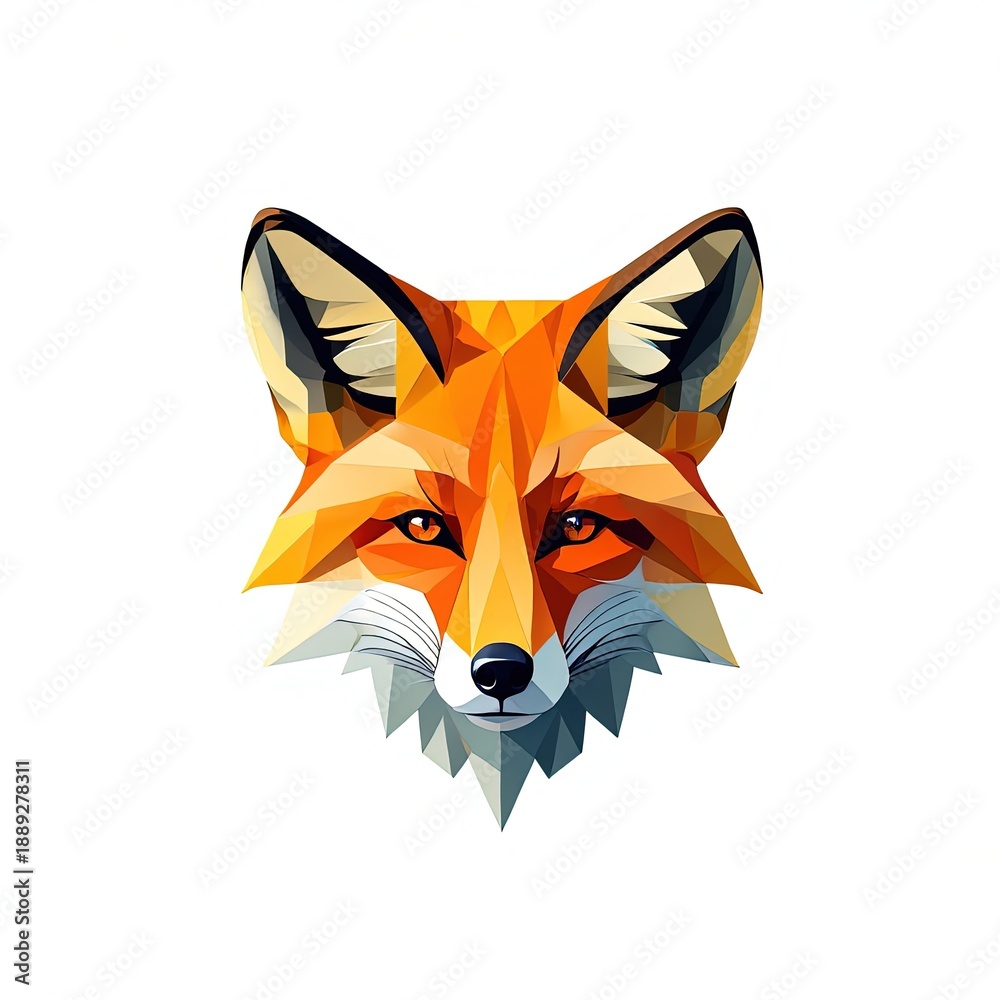 Obraz premium Geometric Orange Fox Head Portrait Low Poly Art Style animal wildlife