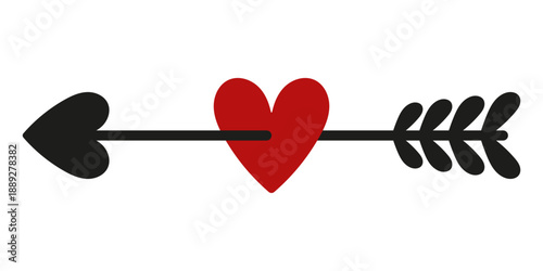 Heart pierced by an arrow icon. Colored silhouette. Front and side view. Vector simple flat graphic illustration. Isolated object on a white background.