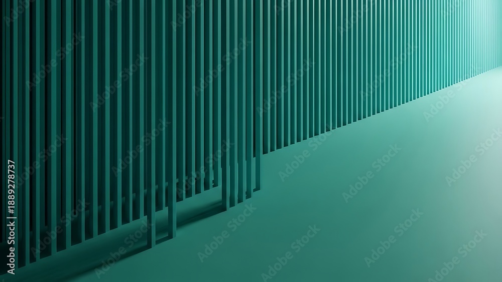 Obraz premium Modern abstract interior with teal vertical lines and a smooth gradient floor