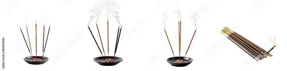 Ταπετσαρία Set of aromatic incense sticks with smoke in ceramic holder isolated on transpar