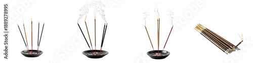 Εκτύπωση καμβά Set of aromatic incense sticks with smoke in ceramic holder isolated on transpar