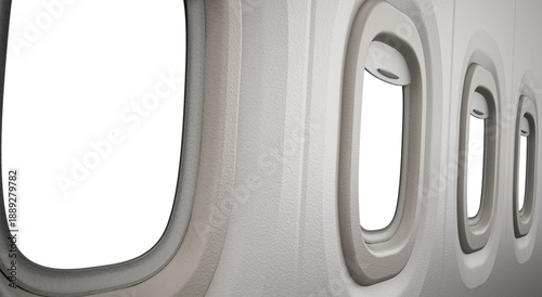 Airplane windows on transparent background. 3D illustration