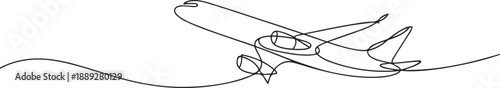 continuous line drawing of flying passenger plane. one line Art icon drawing vector