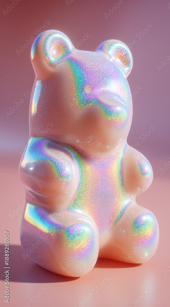 Fototapeta premium Iridescent Holographic Gummy Bear Figurine with Sparkly Glitte