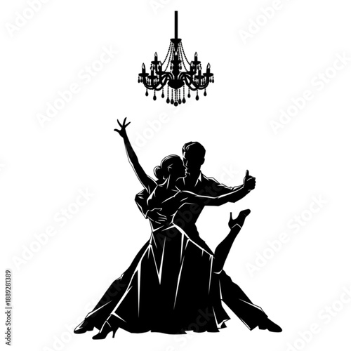 Couple dancing together in ballroom style Isolated On Transparent Background.
