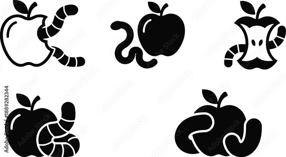 Fototapeta premium Worm inside apple vector cartoon illustration