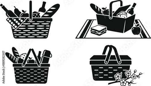 Picnic basket with food vector illustration