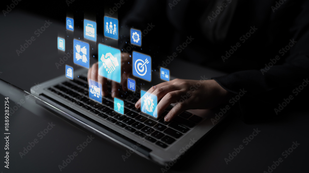 Obraz premium B2B strategy and technology transforming business-to-business operations, optimizing communication, and enhancing market efficiency with digital B2B tools and innovation. Entice