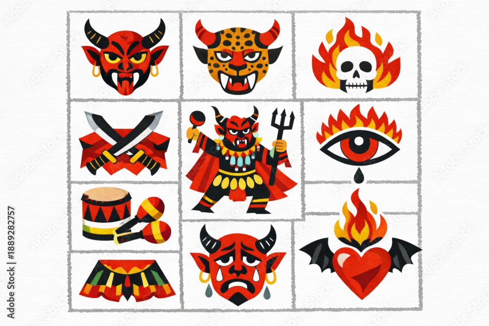 Obraz premium Guatemalan devil dance icon set in vector style