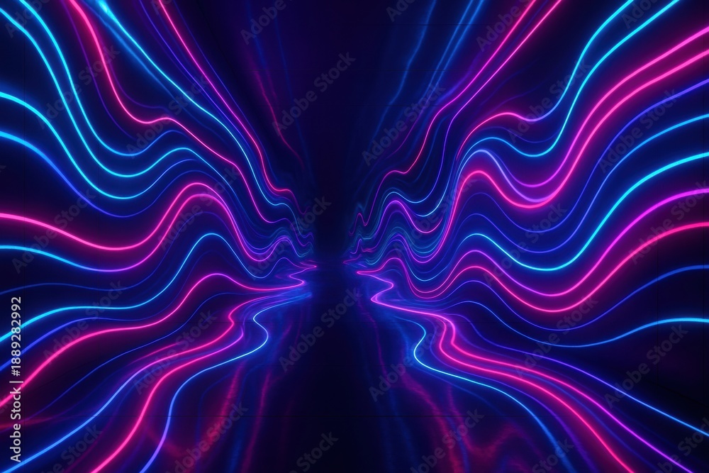 Obraz premium Vibrant neon waves flowing through a dark space abstract light futuristic environment dynamic view