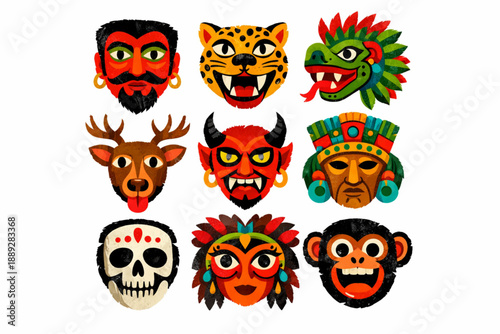 Guatemalan folklore mask icon set in vector style
